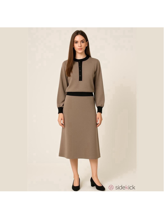 Eaton Dresses & Skirts - Eaton Vintage 100% Wool Medium Taupe Two Piece Set Skirt Long Sleeve Sweater